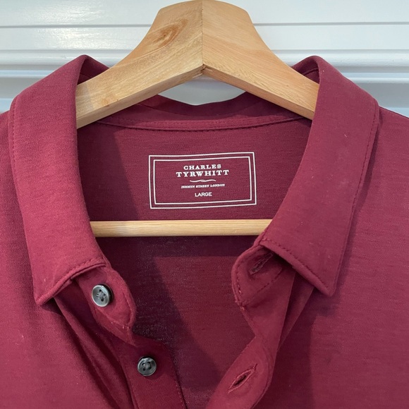 Charles Tyrwhitt Men’s Smart Jersey Polo, Large, in Wine (Maroon) - Picture 2 of 4